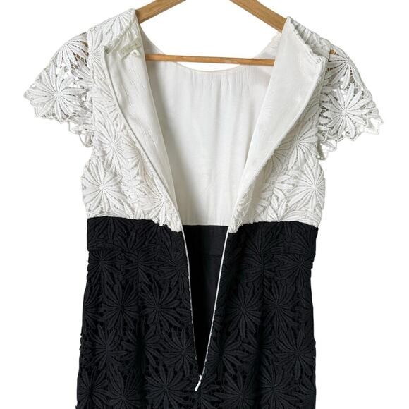 Shoshanna Floral Lace‎ Sheath Cocktail Dress Short Sleeves Black and White, Sz 6 - Picture 8 of 10